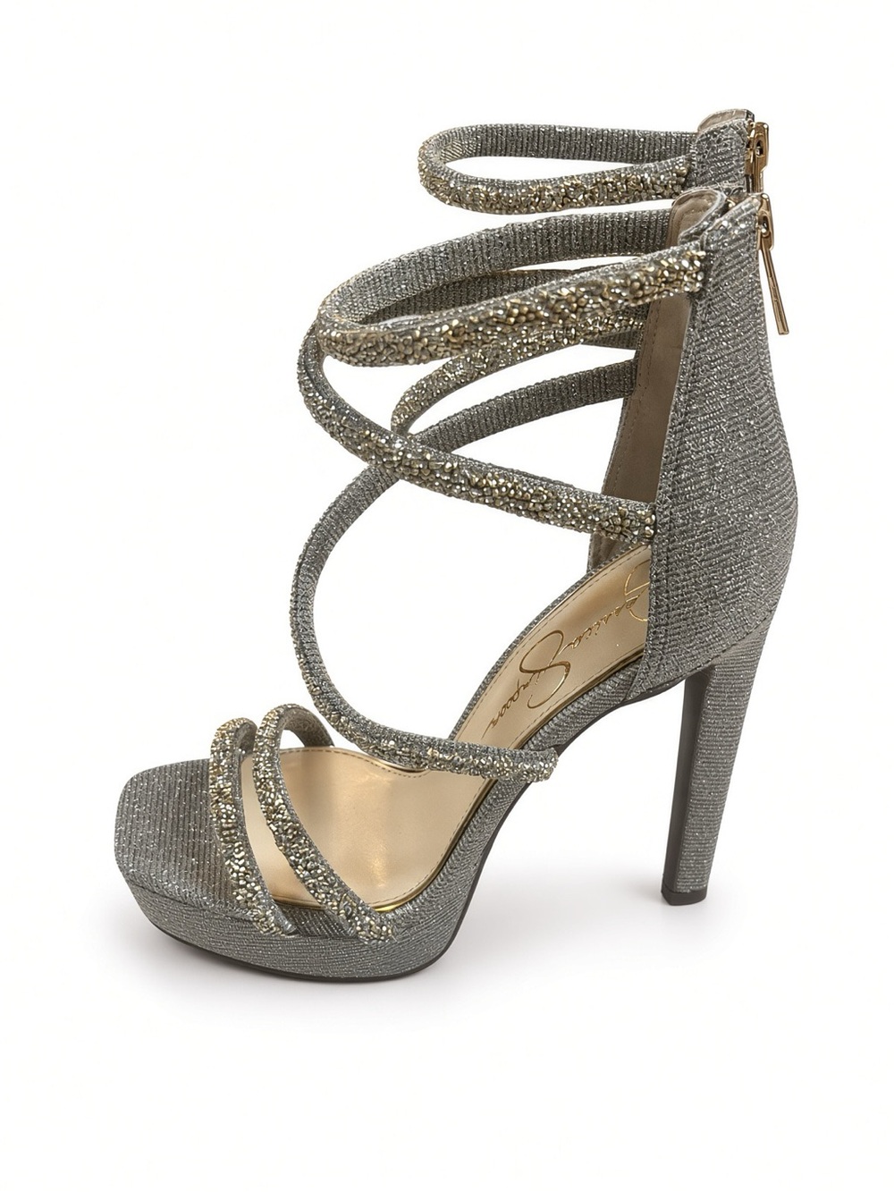 Jessica Simpson Beyonah Crystal Caged Platform Sandals Silver 7 M